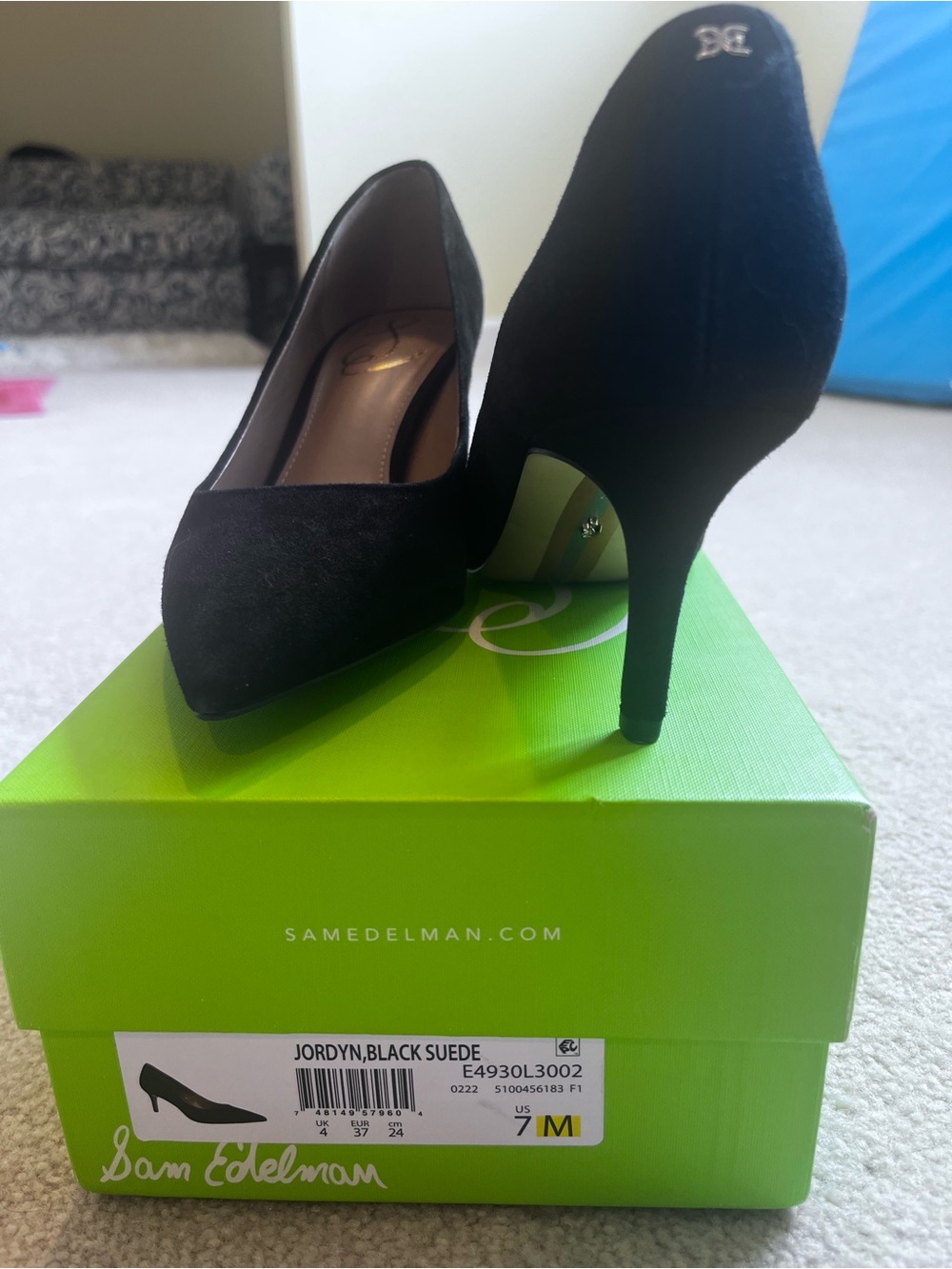 Sam Edelman Black Suede Pointed Toe Pumps